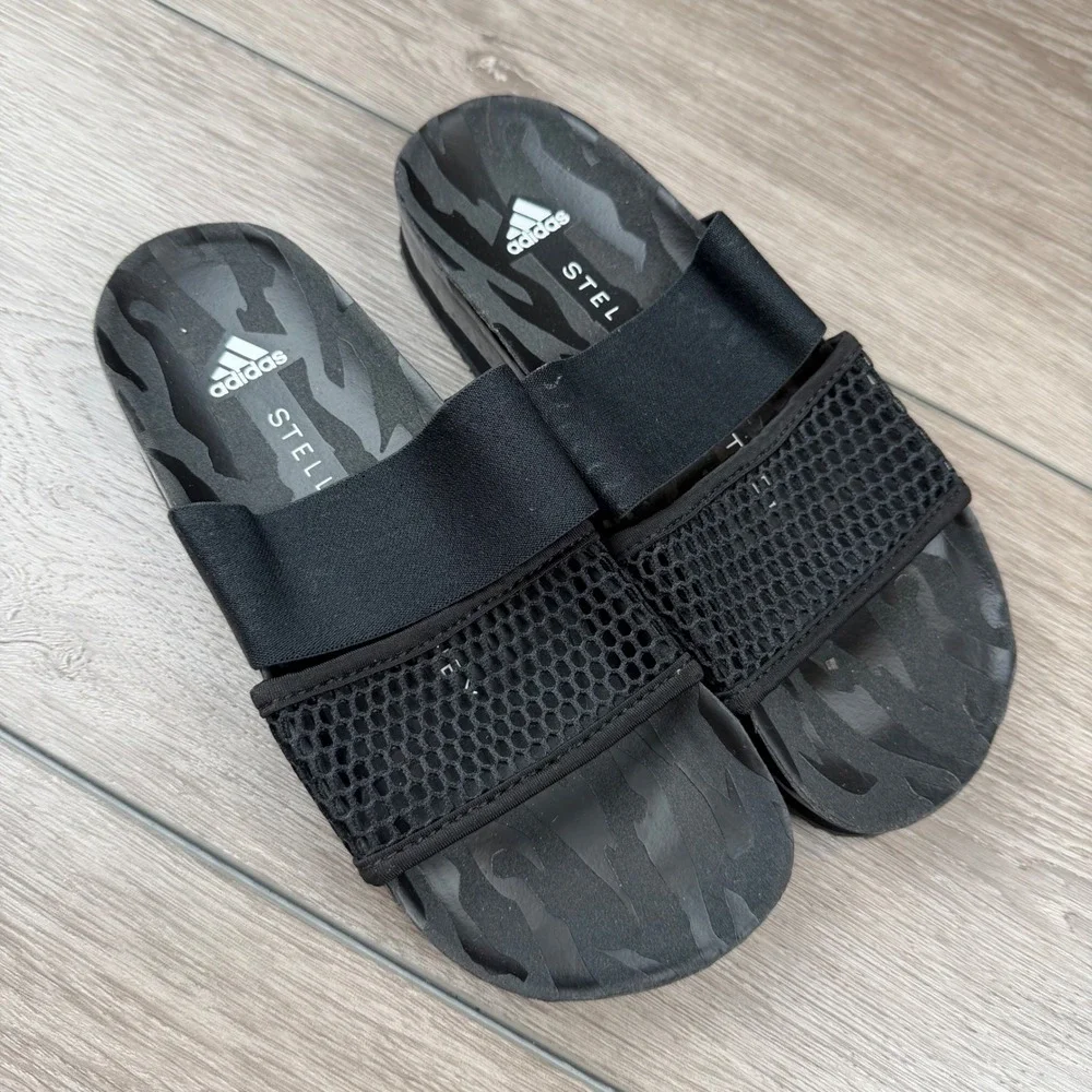 Adidas Stella McCartney Women Slide Sandals Mesh Elastic Strap Black FY1164 Sz 7